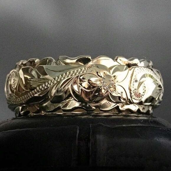 Plumeria Engraved Floral Ring - Picture 2 of 3